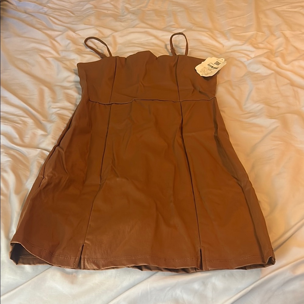 Altar'd State Brown Spaghetti-Strap Mini Dress